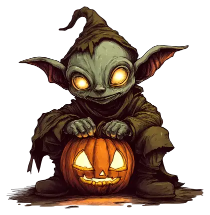 Eerie Halloween Gremlin with a Pumpkin