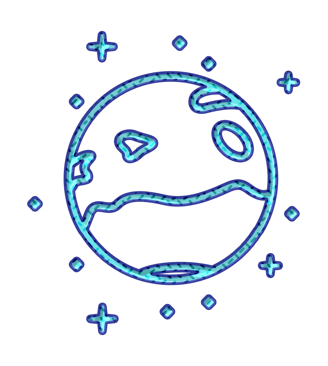 Planet Earth Icon with Blue Stars
