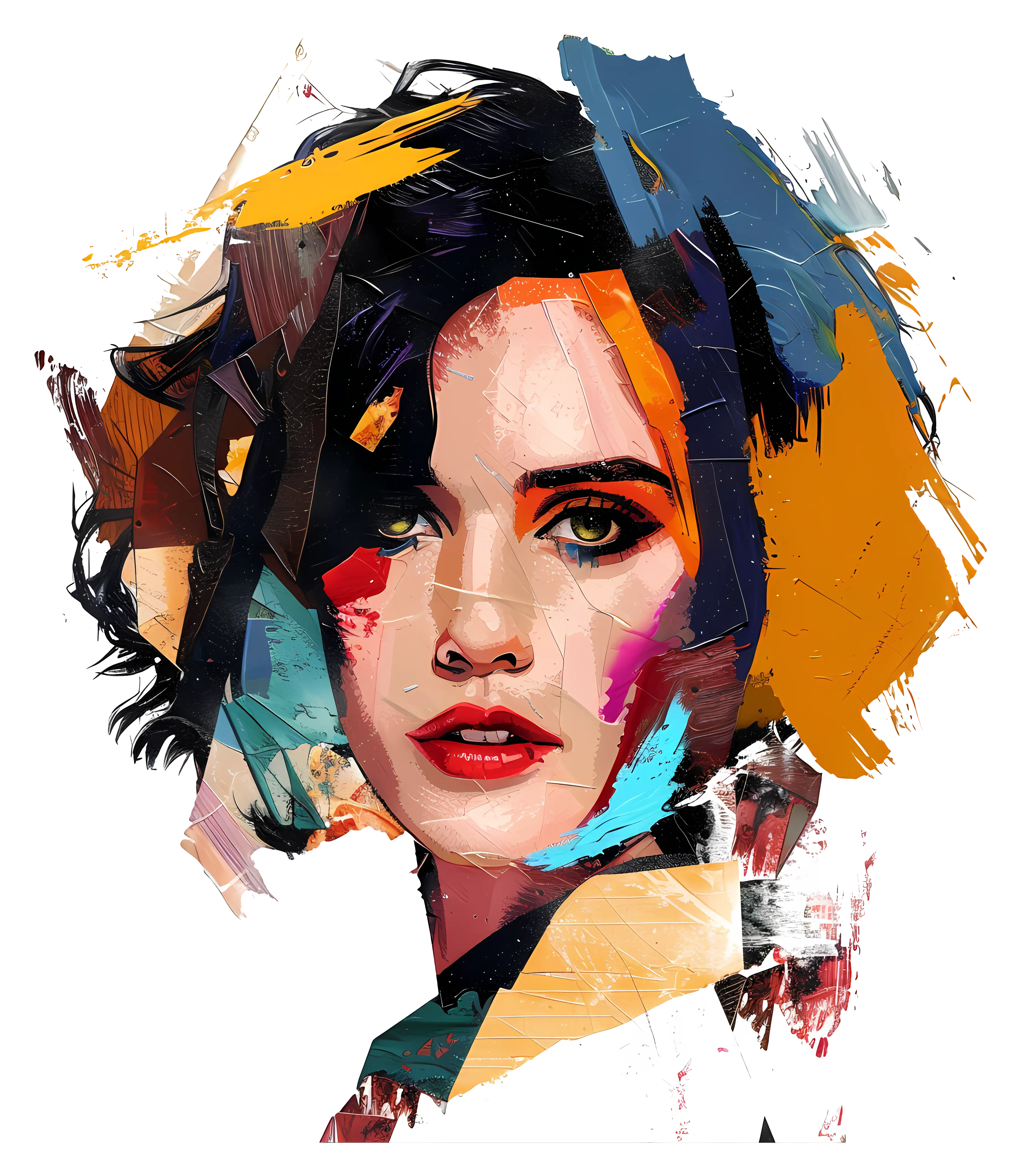Stylized Abstract Woman's Portrait in Vibrant Colors
