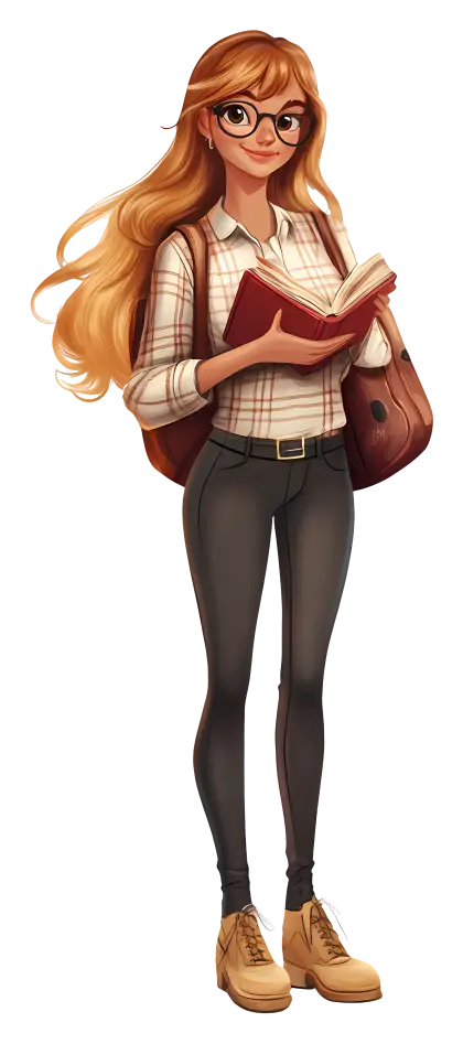 Girl with Book Cartoon Character