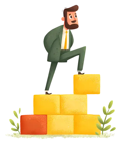 Businessman Standing on Blocks