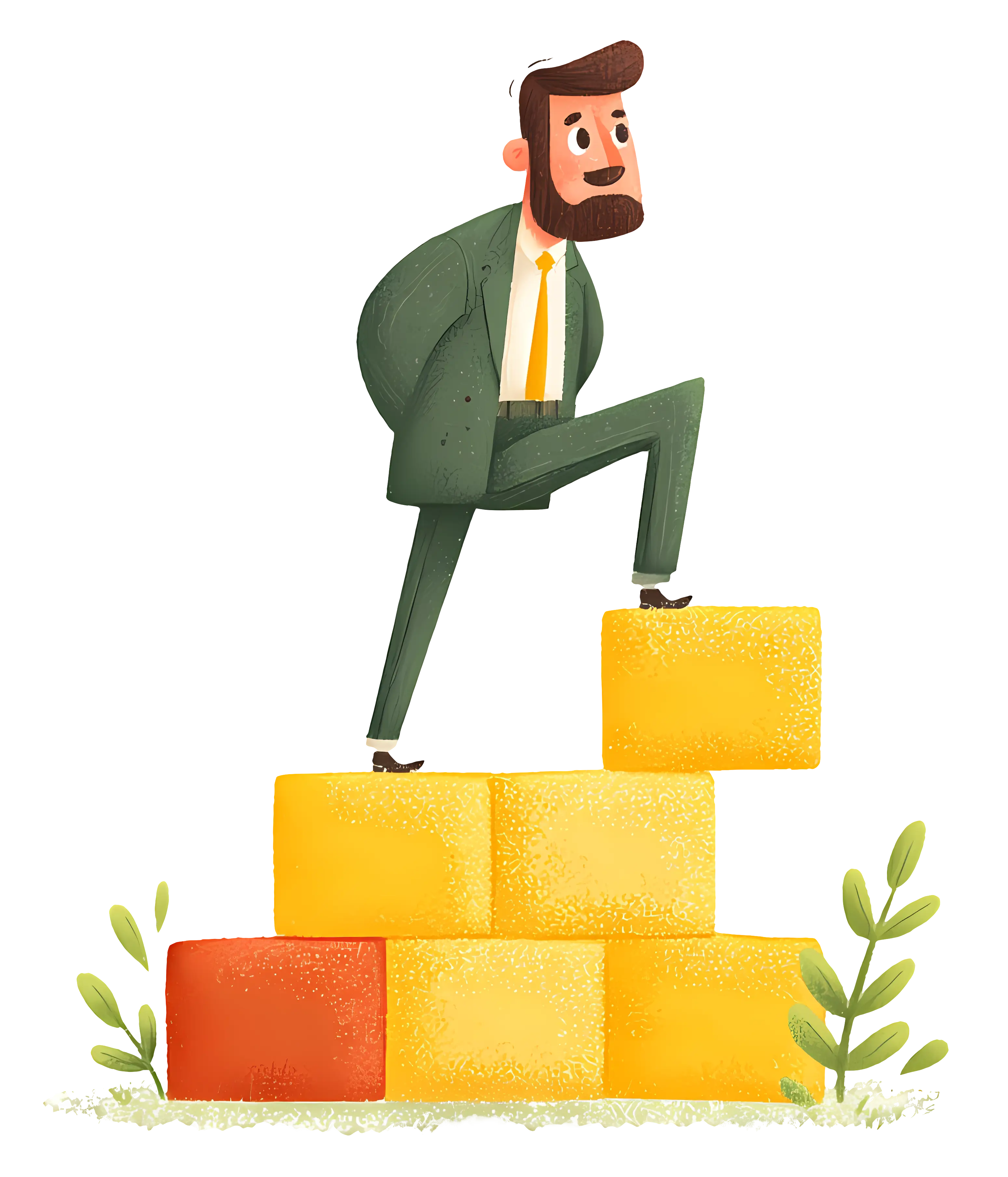Businessman Standing on Blocks