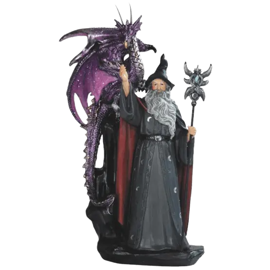 Wizard with Purple Dragon Figurine