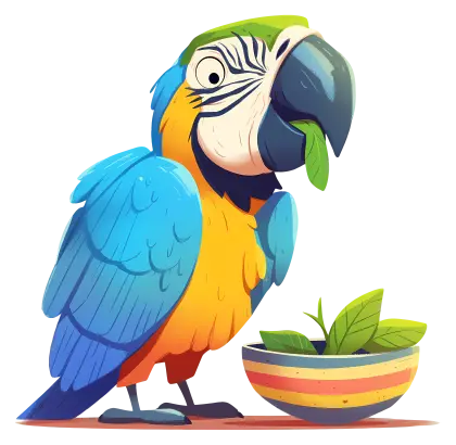 Parrot with Leaf in Beak