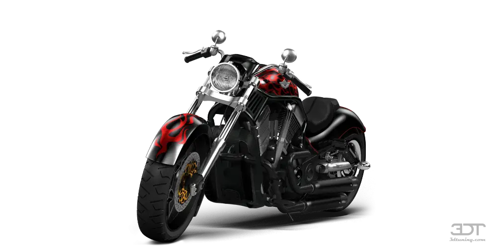 Black Motorcycle with Red Flame Design