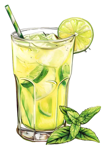 Lemonade with Ice and Lime Illustration