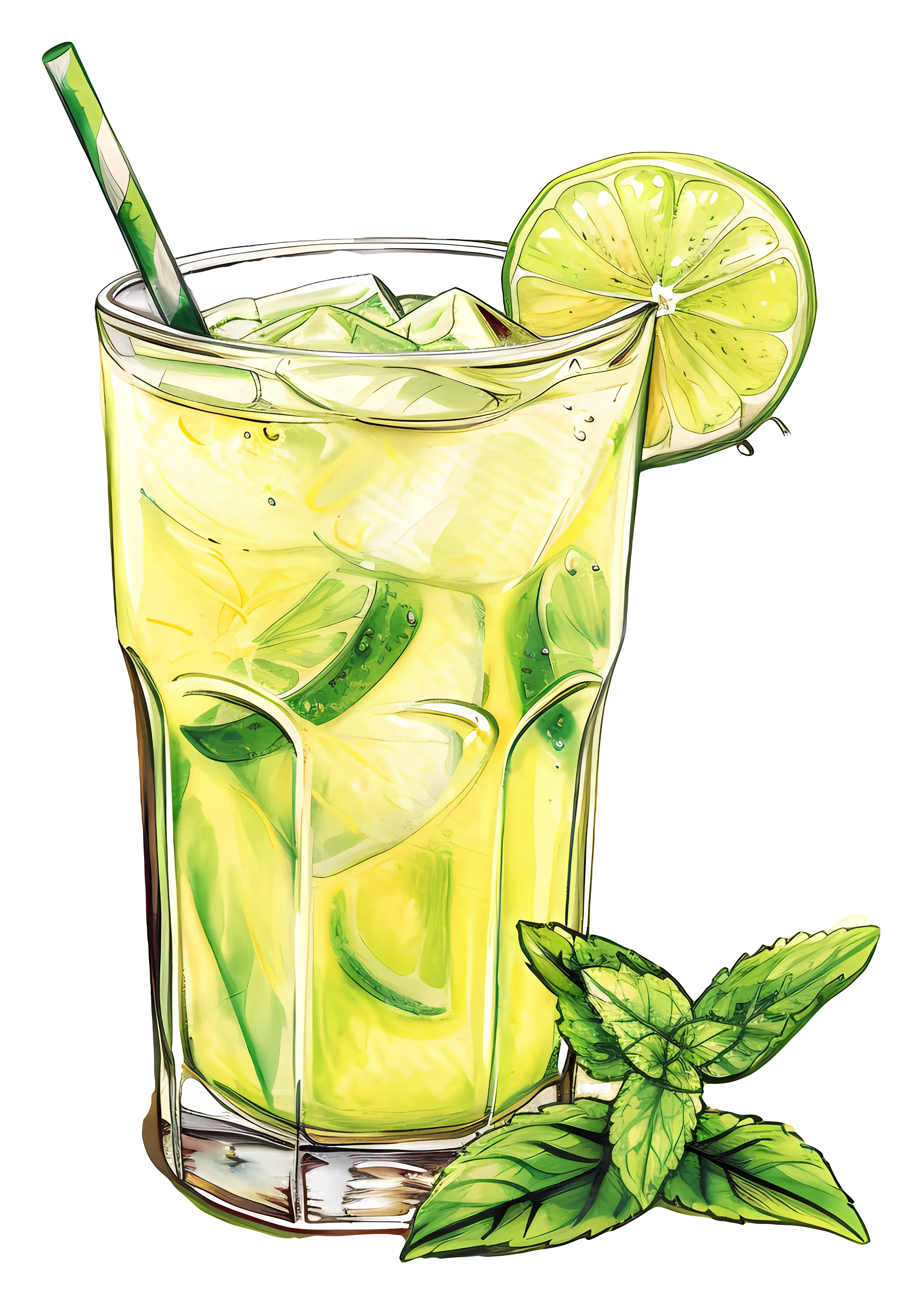 Lemonade with Ice and Lime Illustration