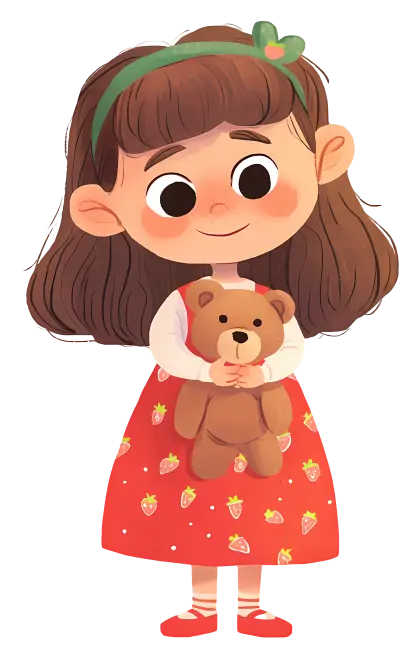 Cartoon Girl with Teddy Bear
