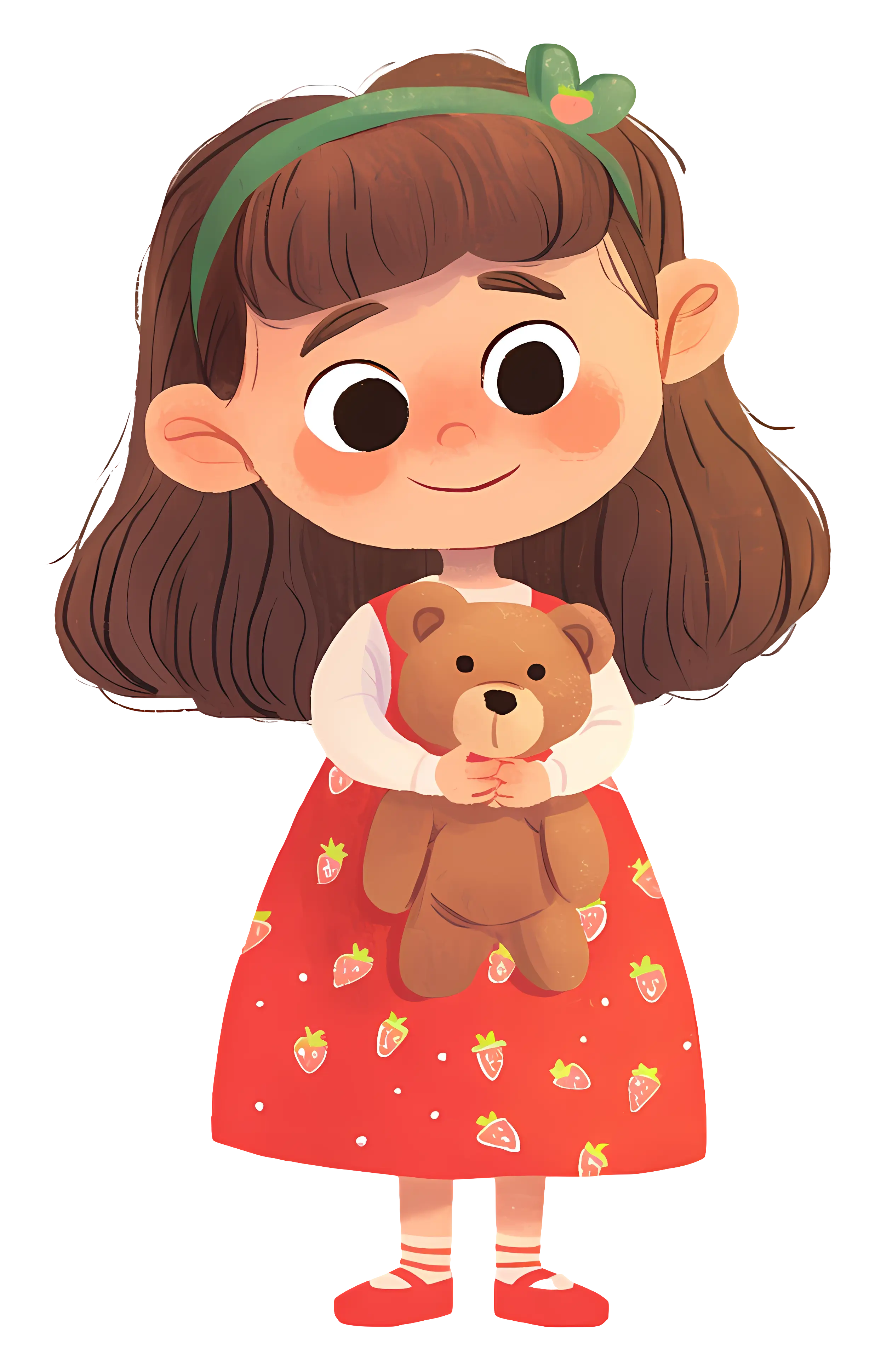 Cartoon Girl with Teddy Bear