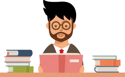 Cartoon Bearded Man Reading Books at a Desk