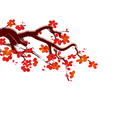 Cherry Blossom Branch in Red Petals Illustration