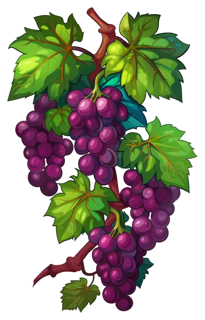 Purple Grape Cluster Hanging on Vine Drawing