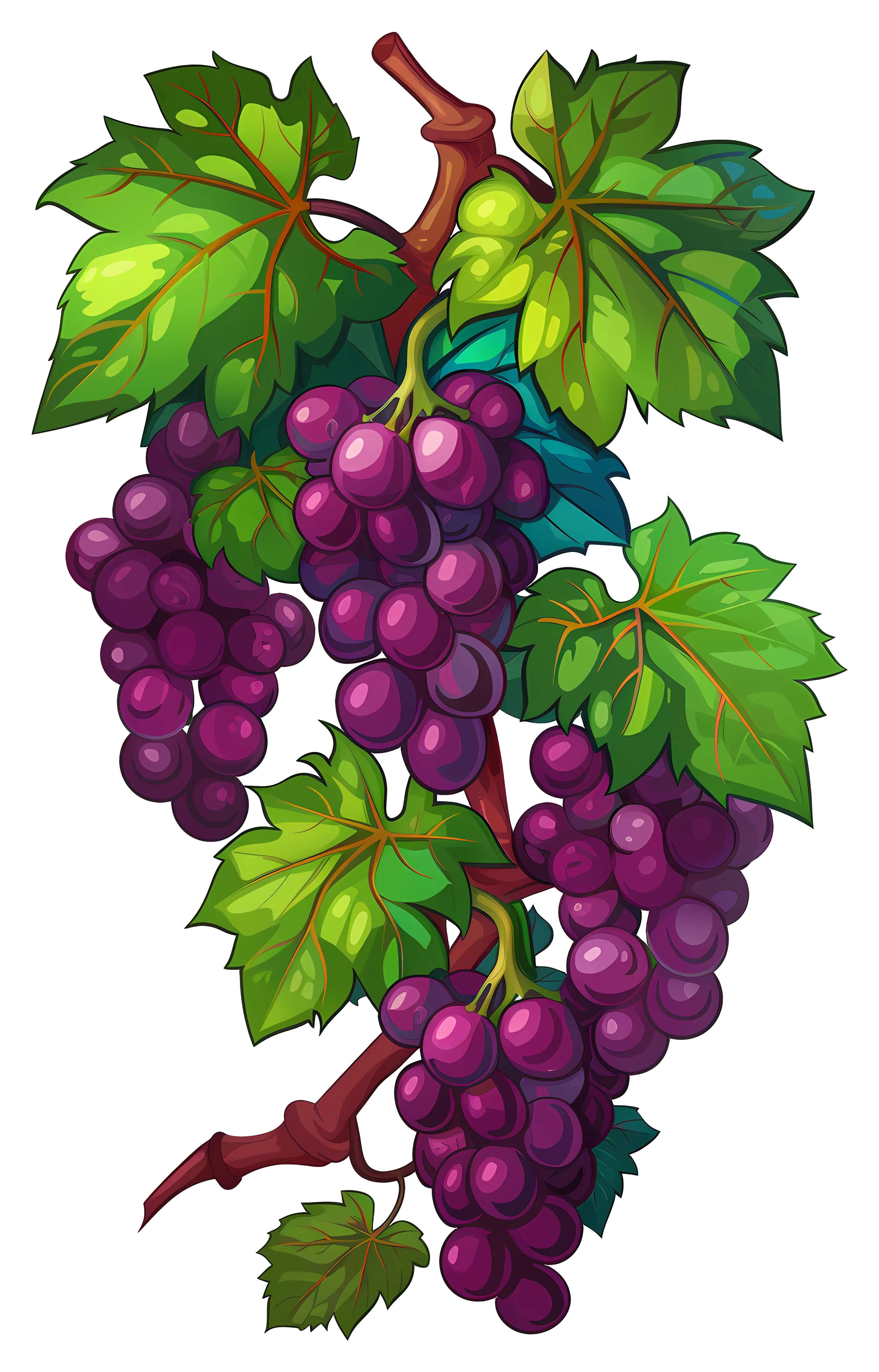 Purple Grape Cluster Hanging on Vine Drawing