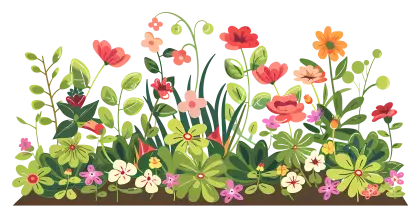 Beautiful Garden Scene with Colorful Flowers and Plants