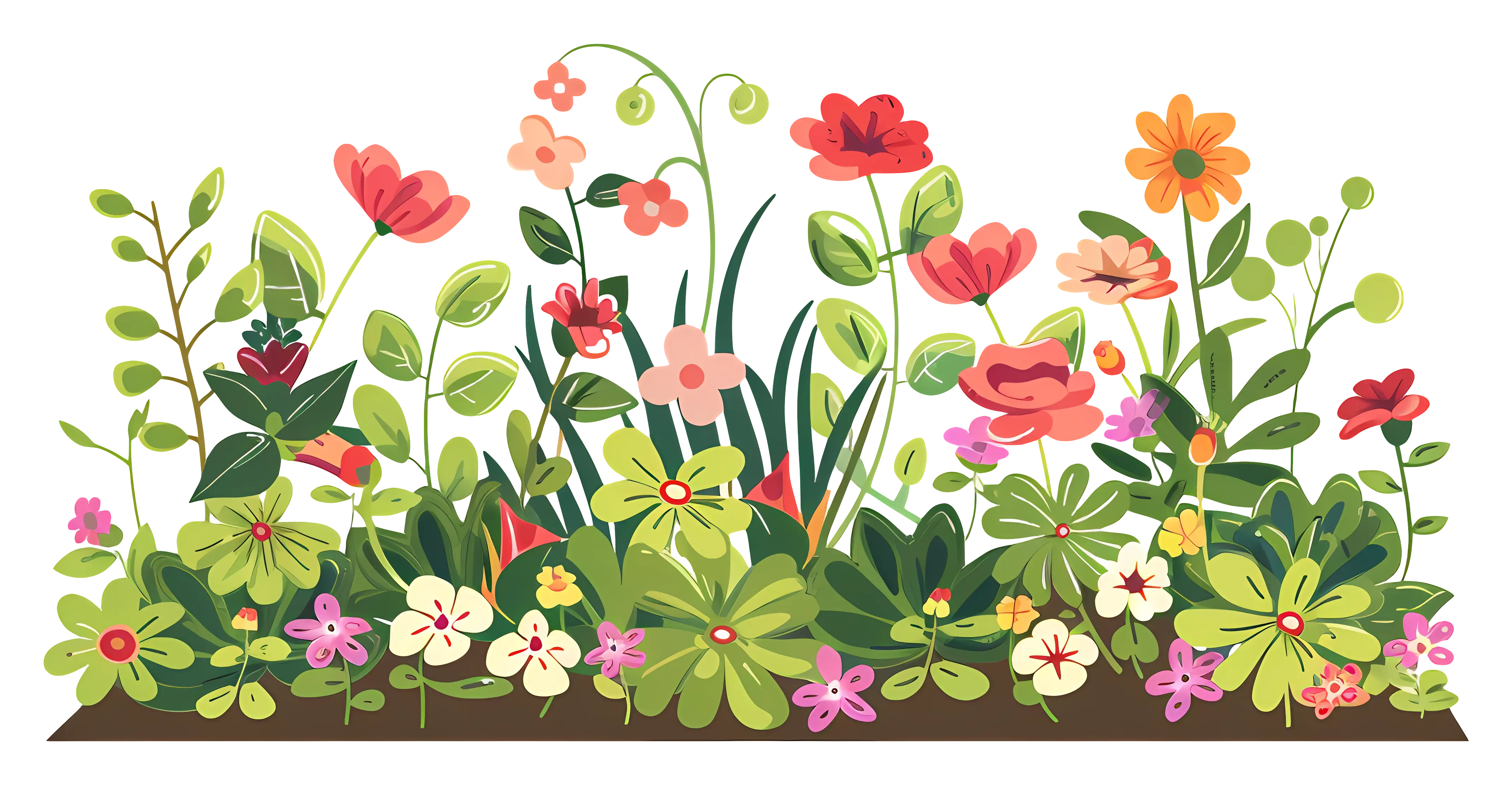 Beautiful Garden Scene with Colorful Flowers and Plants