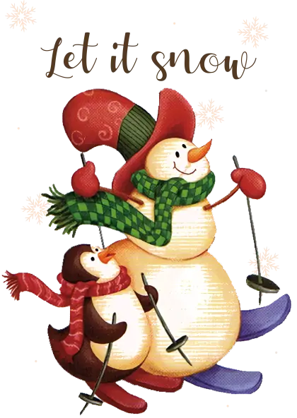 Snowman and penguin skiing