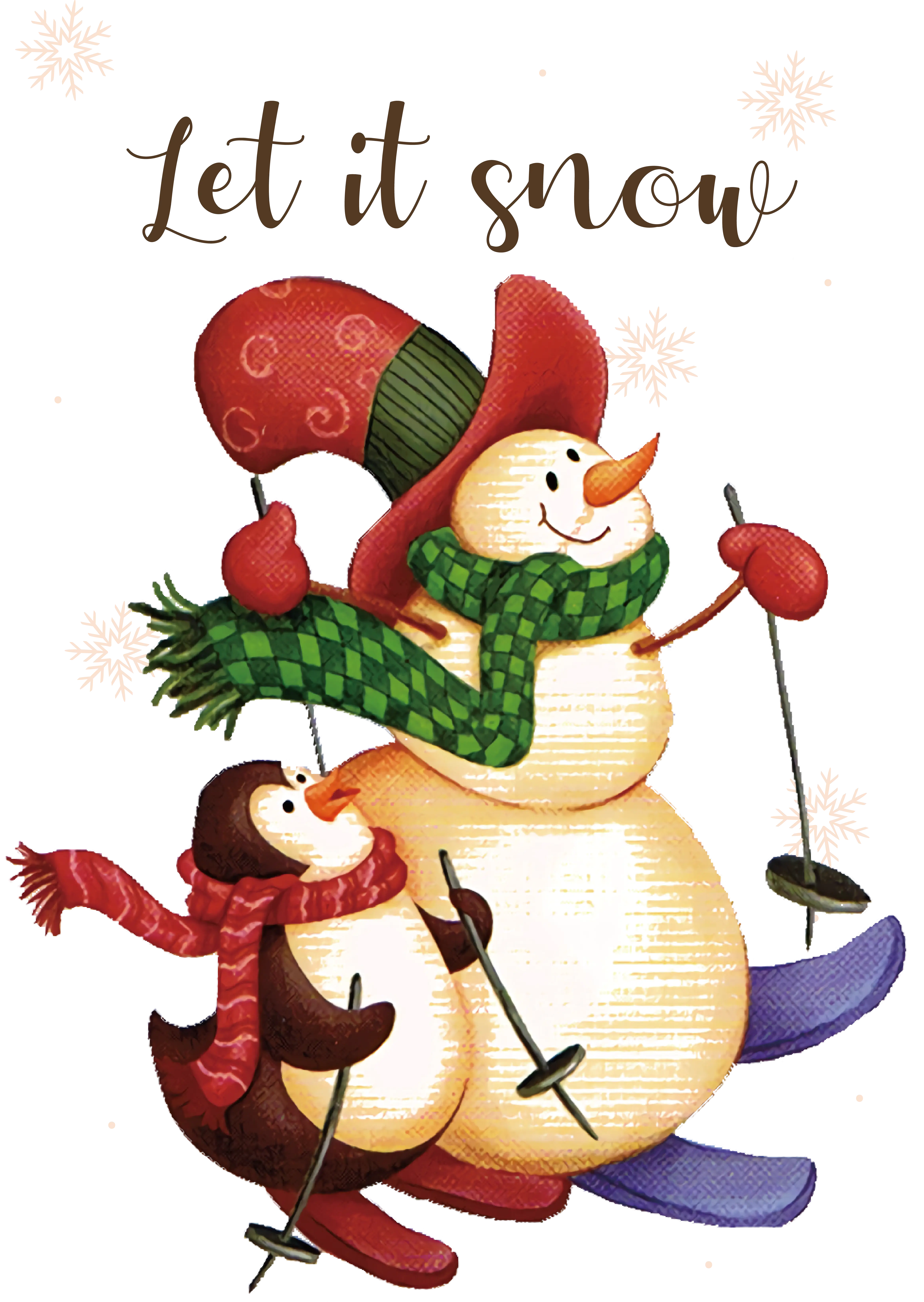 Snowman and penguin skiing