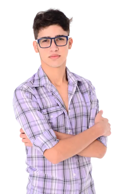 Confident Man Wearing Glasses in Plaid Shirt