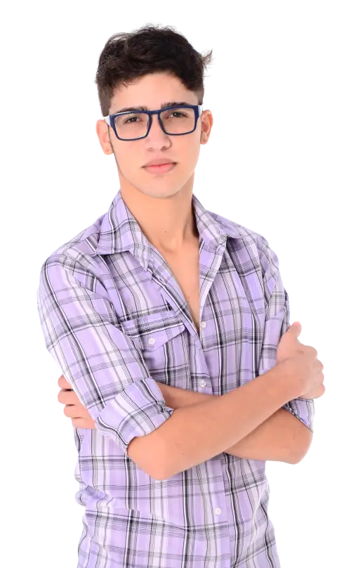 Confident Man Wearing Glasses in Plaid Shirt