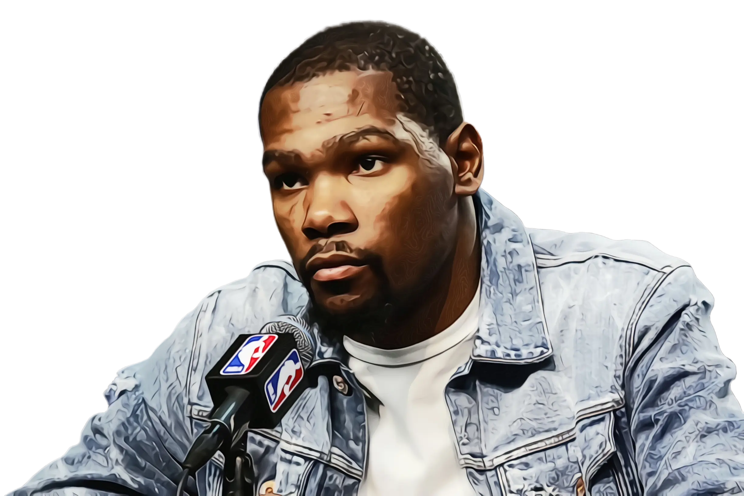 Press Conference Scene with Speaker in Denim Jacket