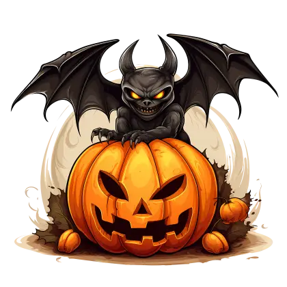 Halloween Pumpkin with Demon Bat Decoration