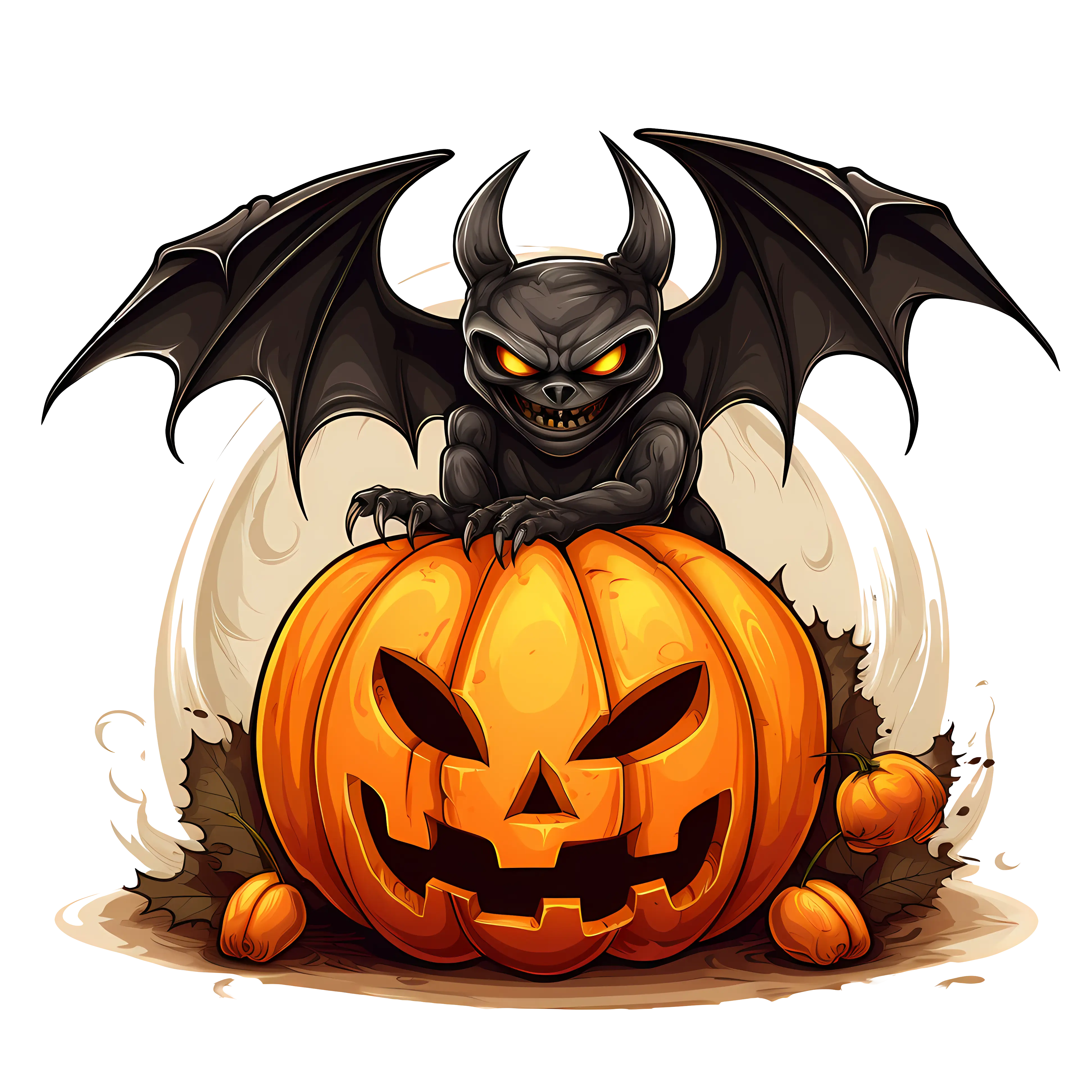 Halloween Pumpkin with Demon Bat Decoration