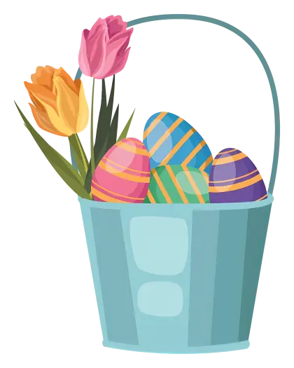Easter Basket with Eggs and Flowers