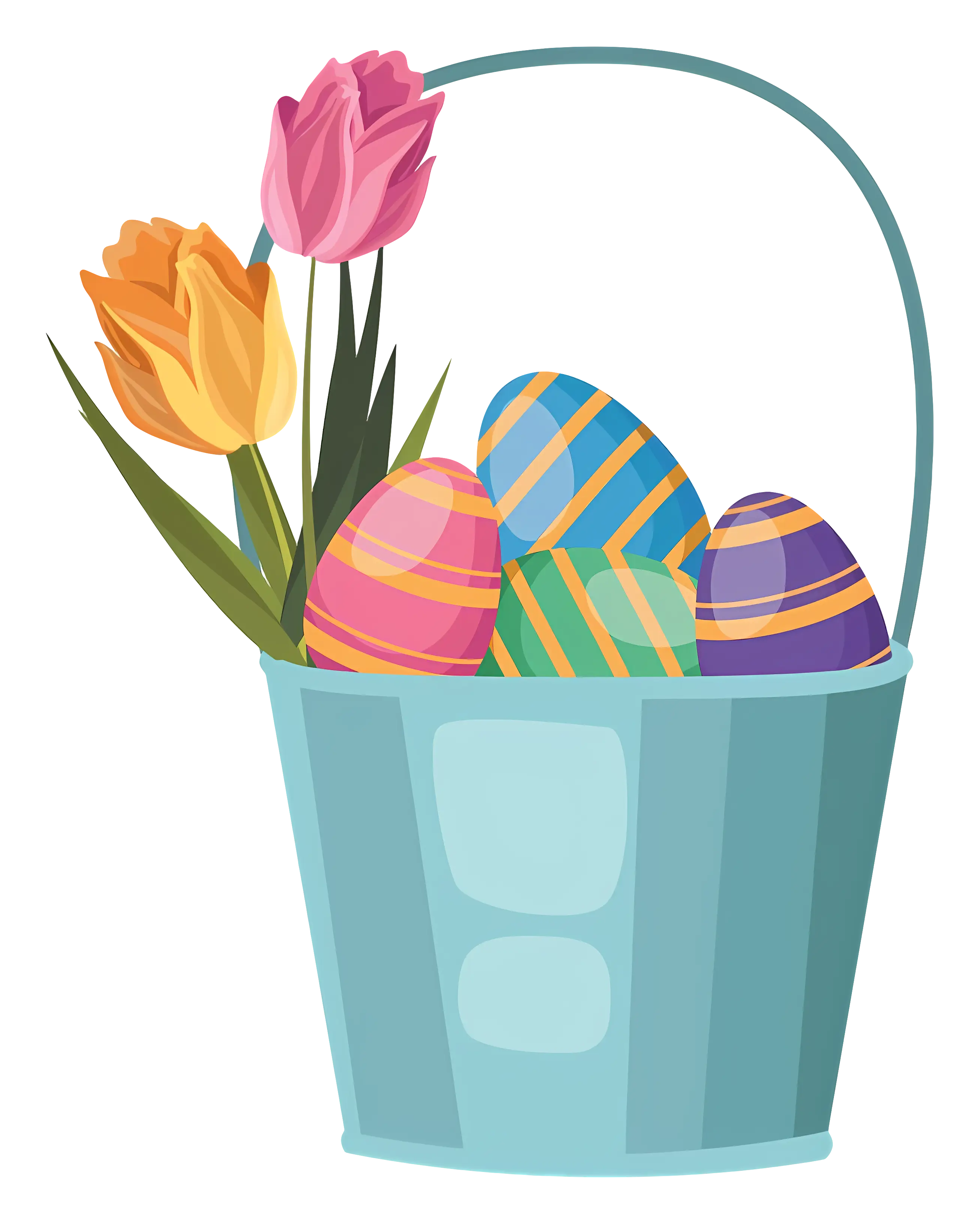 Easter Basket with Eggs and Flowers