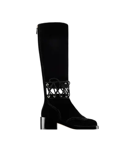 Stylish Black Knee-High Boot with Lace Details