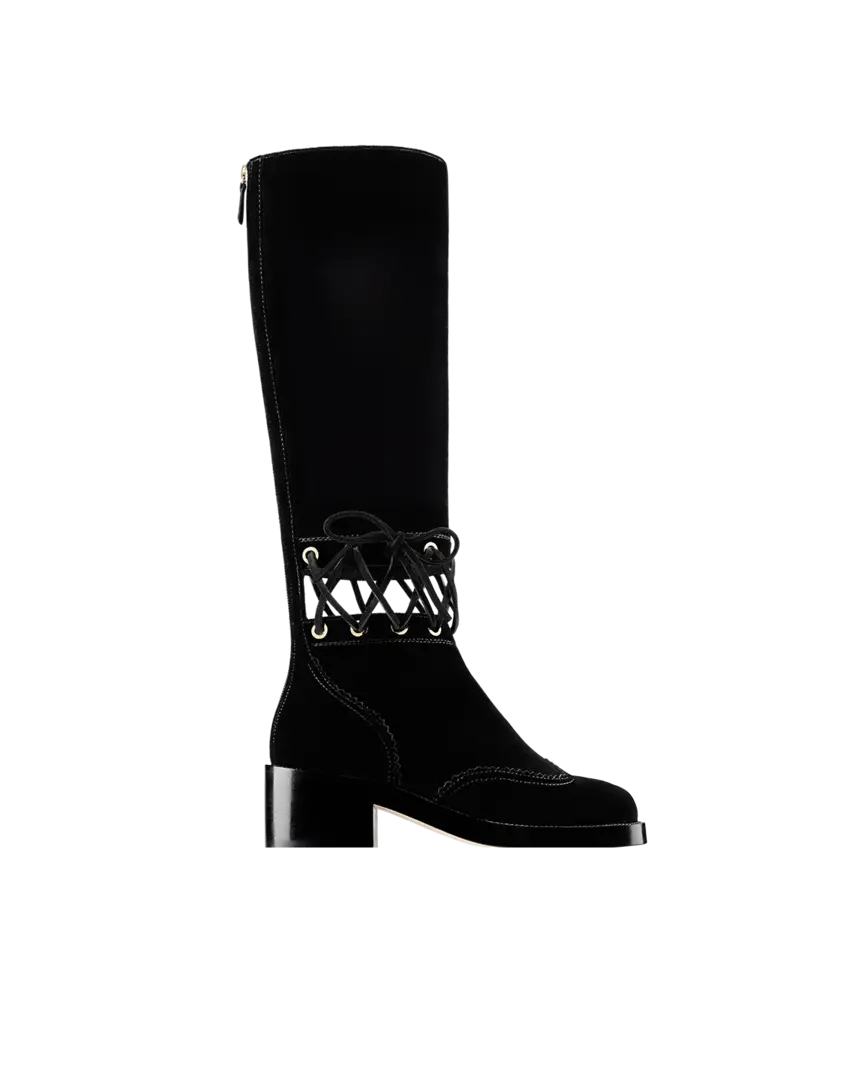 Stylish Black Knee-High Boot with Lace Details