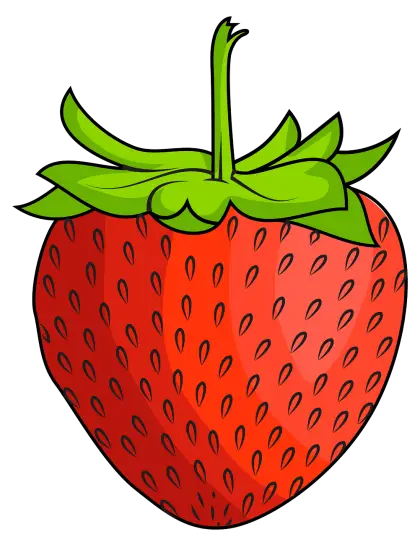 Bright Red Strawberry with Green Leaves Illustration