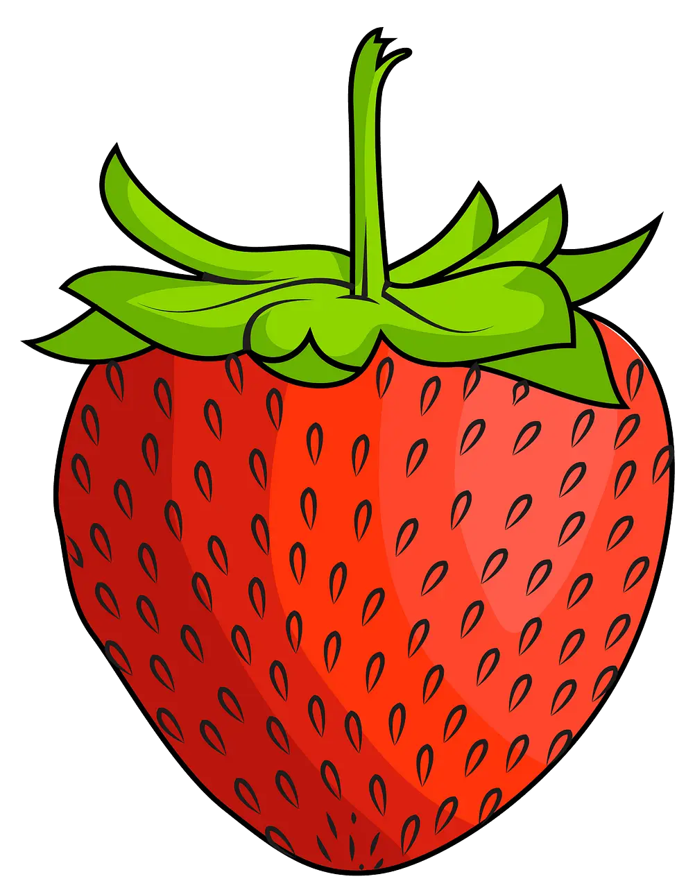 Bright Red Strawberry with Green Leaves Illustration