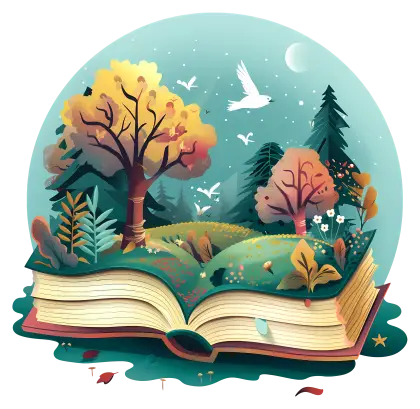 Open Book with Magical Story Scene