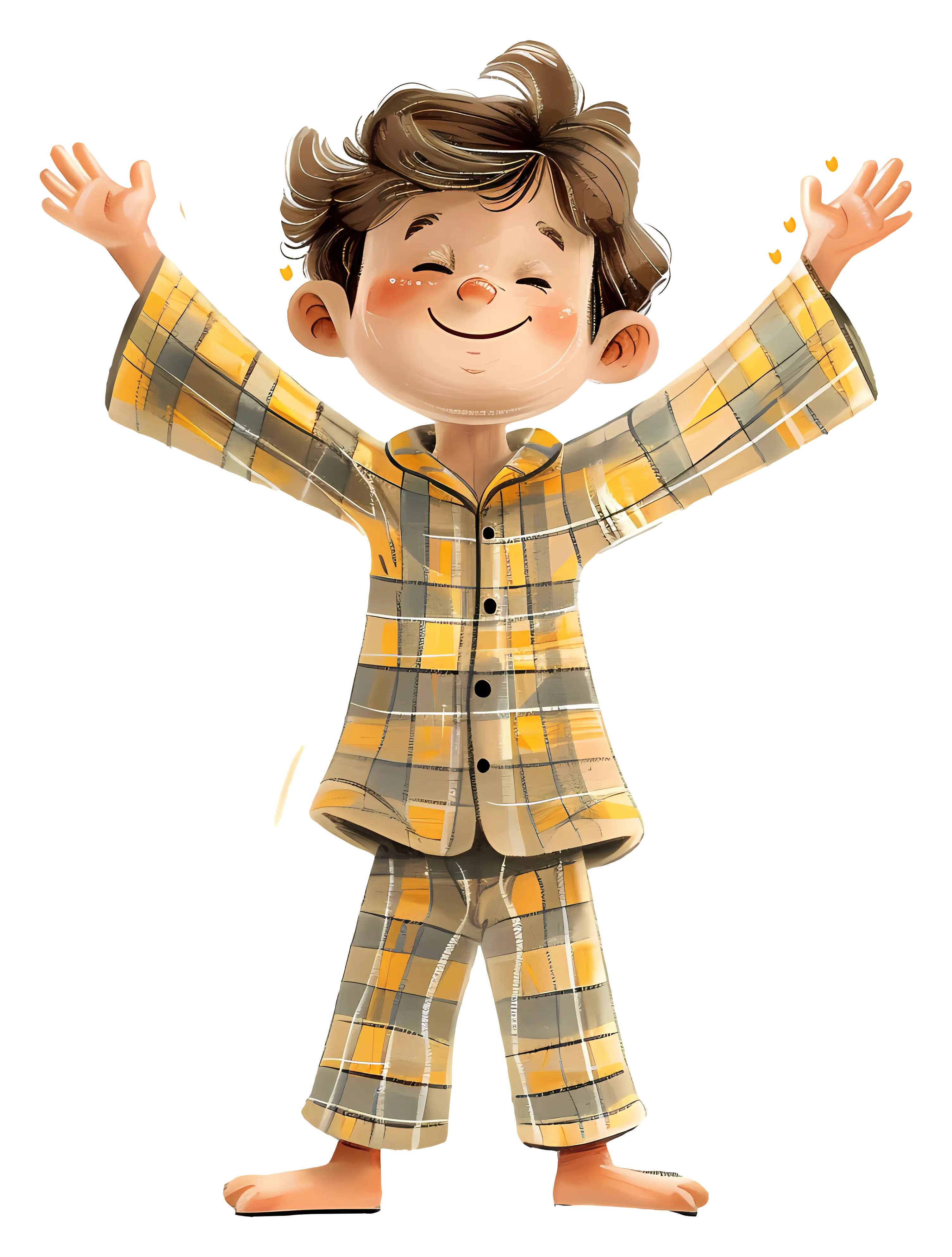Cheerful Boy in Yellow Pajamas Illustration