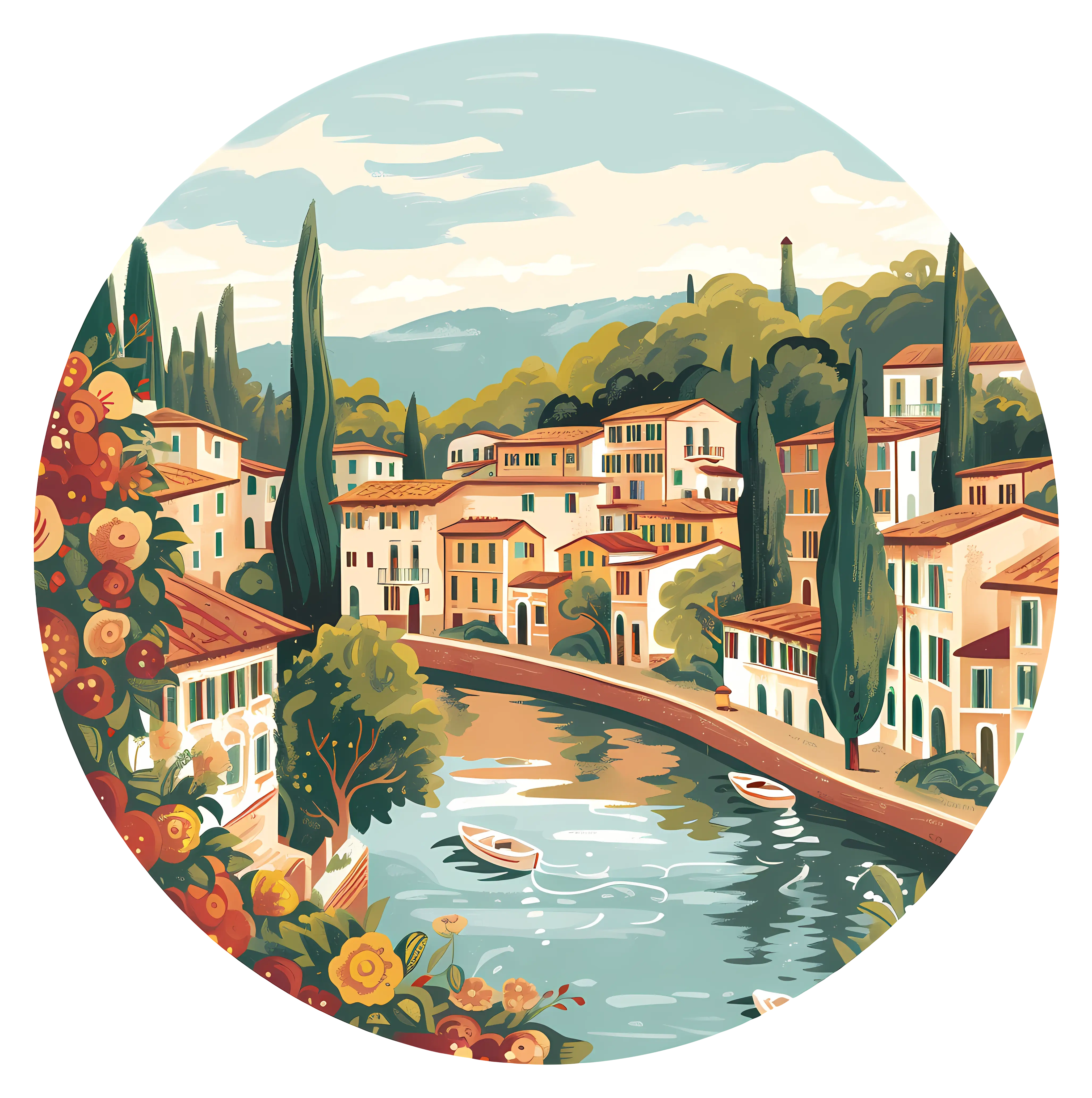 Scenic Town by the River