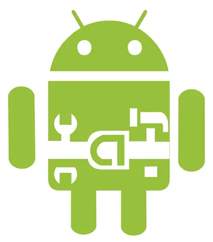 Green Android Robot with Tools Illustration