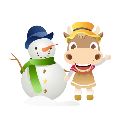 Snowman and Cute Cow