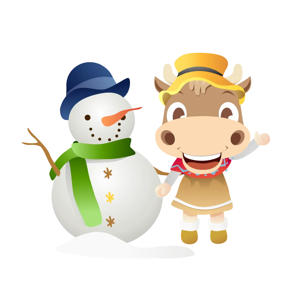 Snowman and Cute Cow