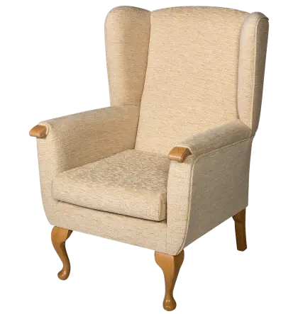 Beige Armchair with Wooden Legs