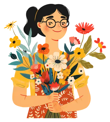Smiling Woman Holding a Colorful Bouquet