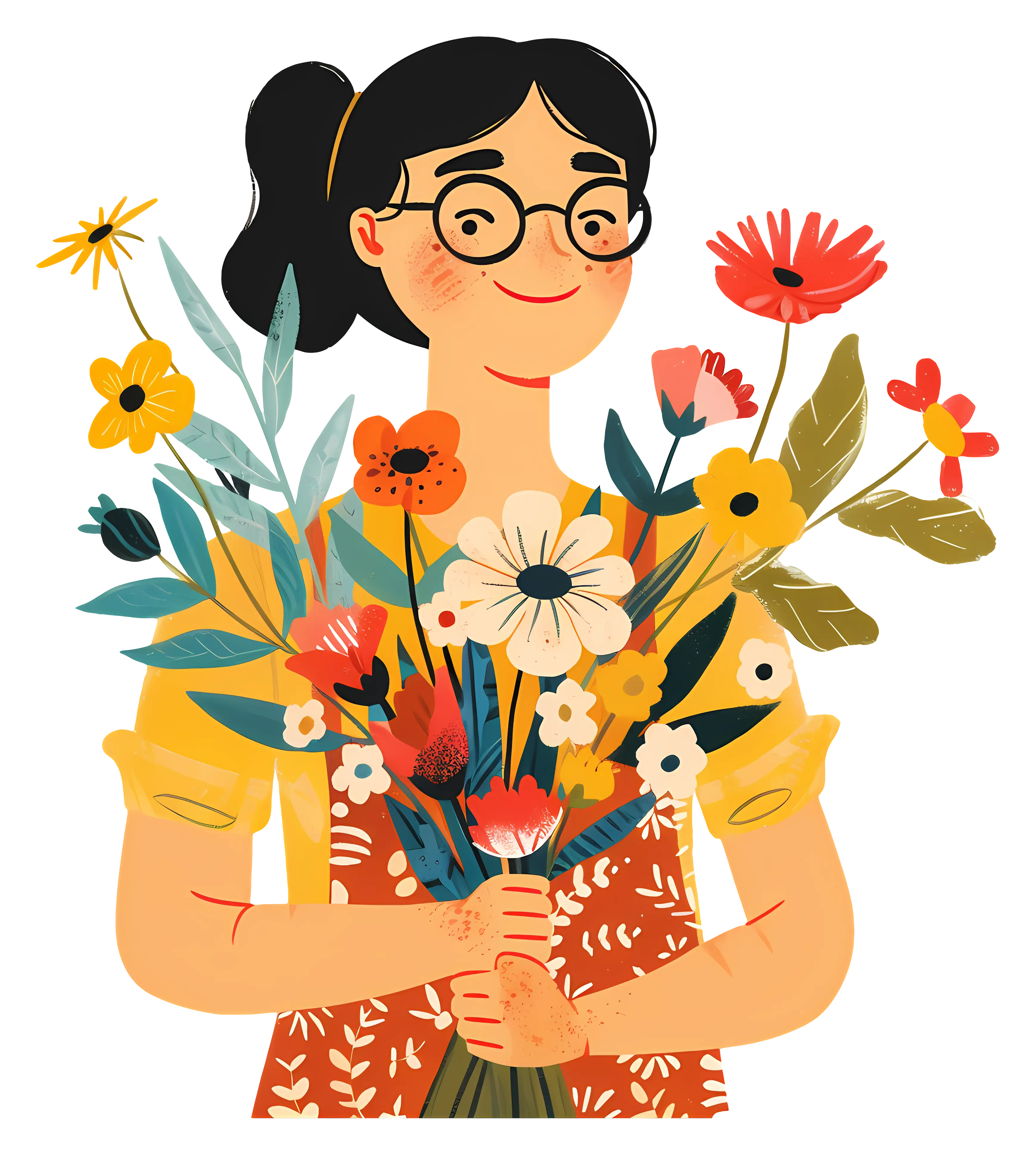 Smiling Woman Holding a Colorful Bouquet