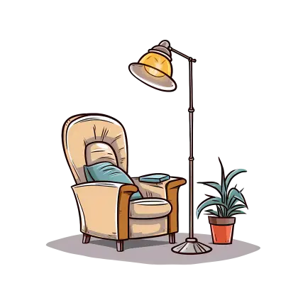 Cozy Armchair with Floor Lamp and Potted Plant