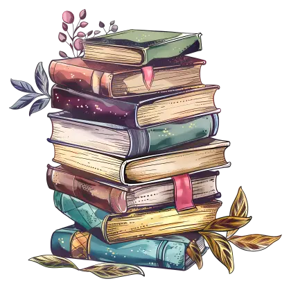 Pile of Vintage Books with Leaves