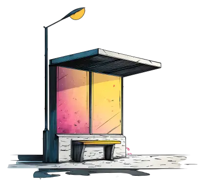 Bus Stop with Colorful Background