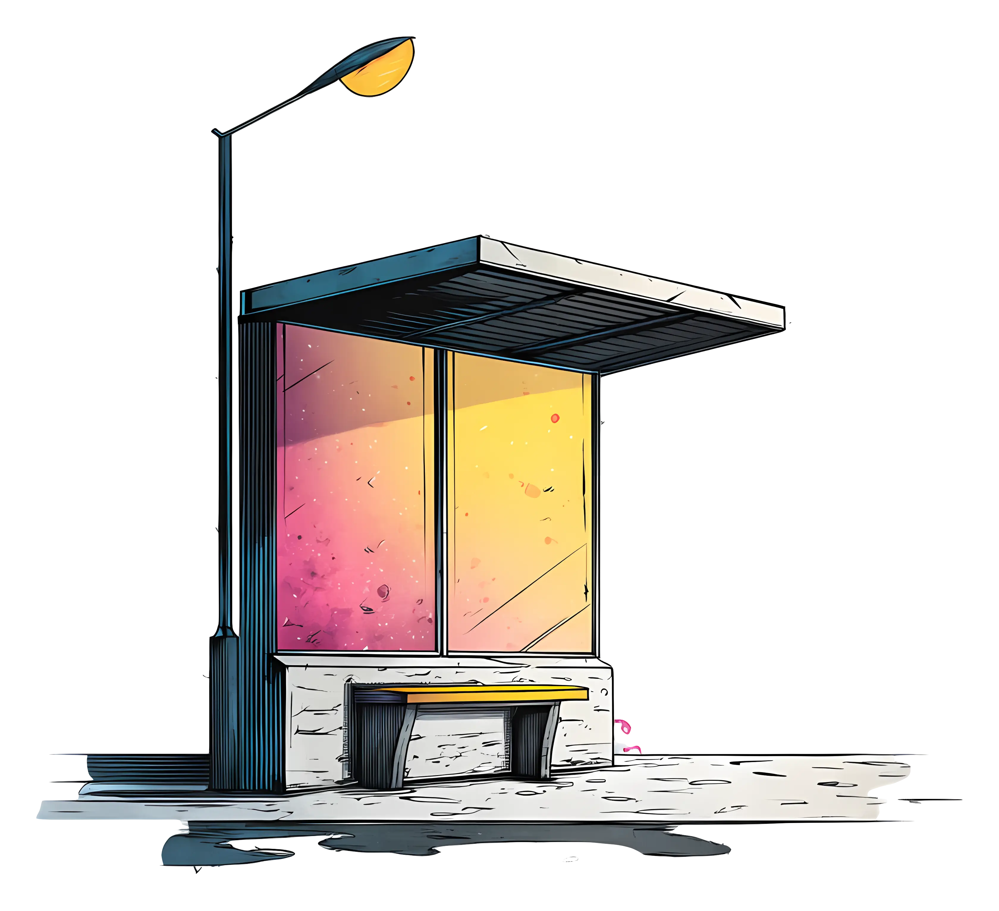 Bus Stop with Colorful Background