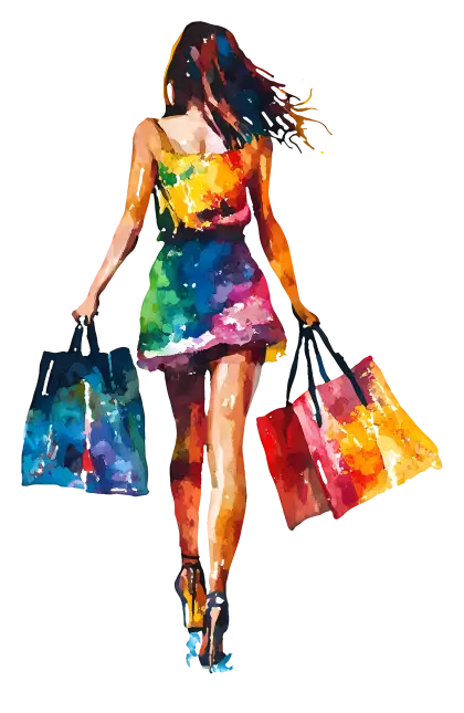 Colorful Watercolor Woman Shopping