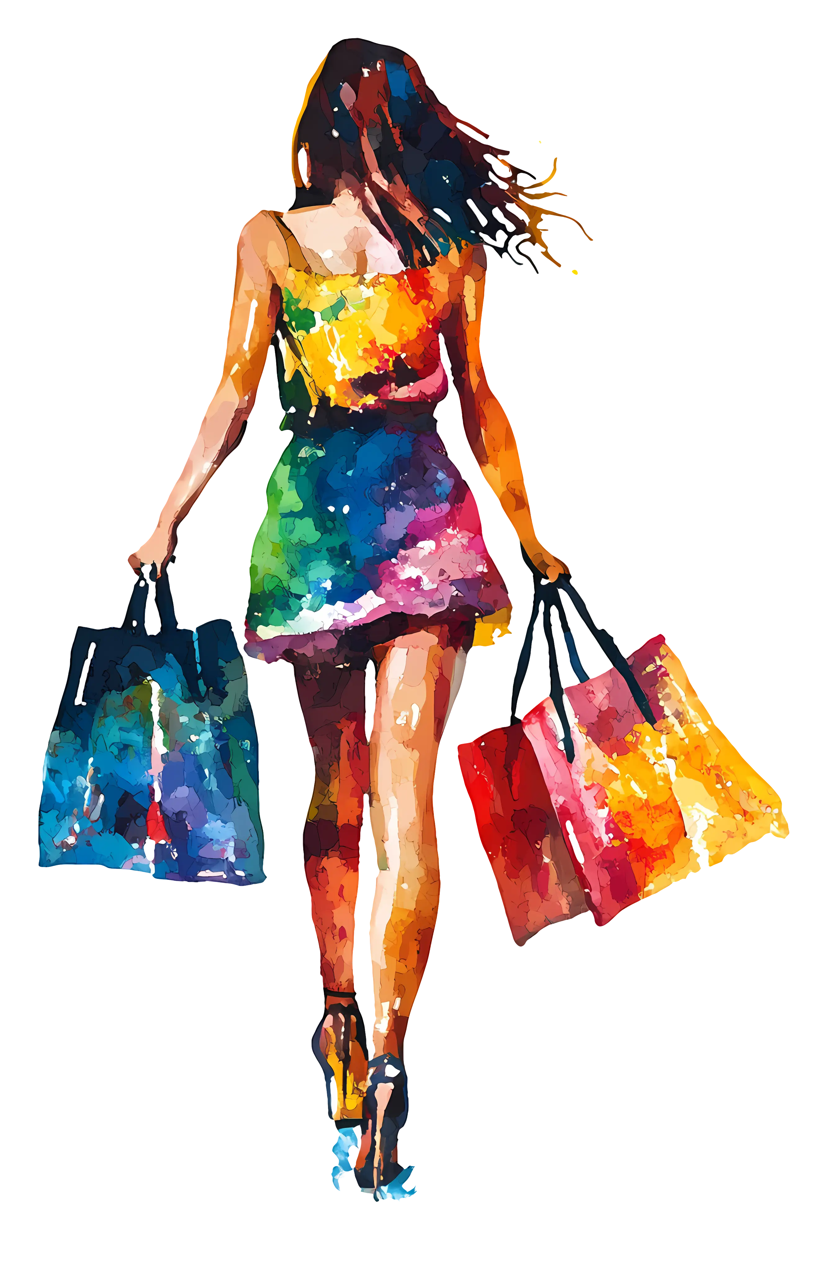 Colorful Watercolor Woman Shopping