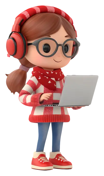 Cartoon Girl Using Laptop