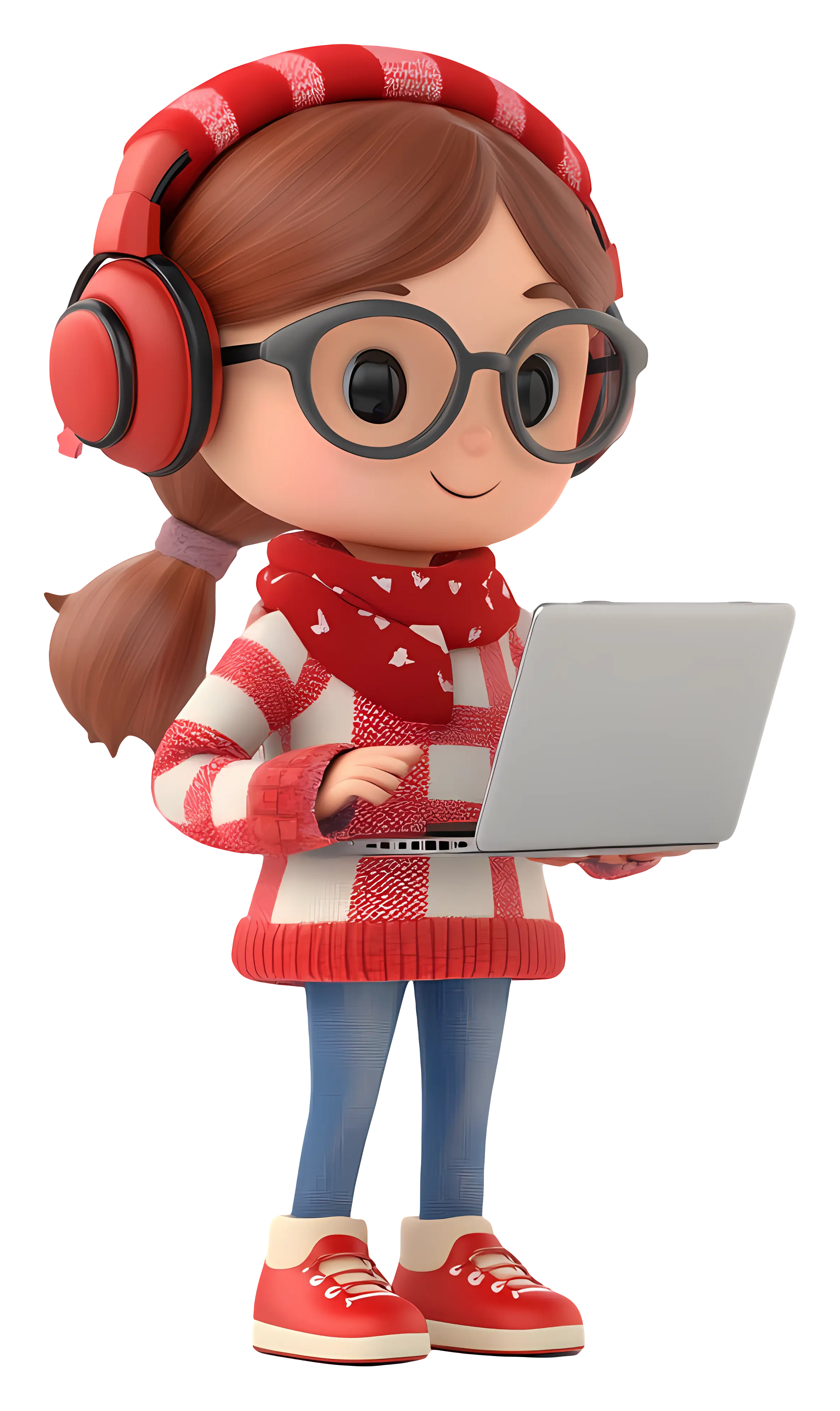 Cartoon Girl Using Laptop