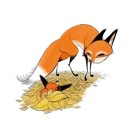 Cartoon Fox in the Leaves